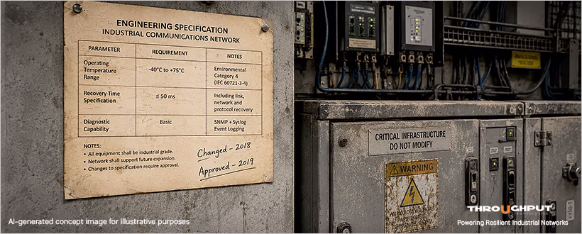 Industrial control cabinet with faded specification document and handwritten notes